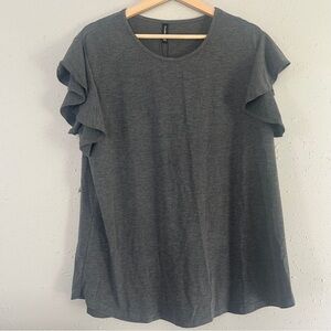 NWT PrinStory Gray T-Shirt Ruffle Sleeve Casual Neutral XXL